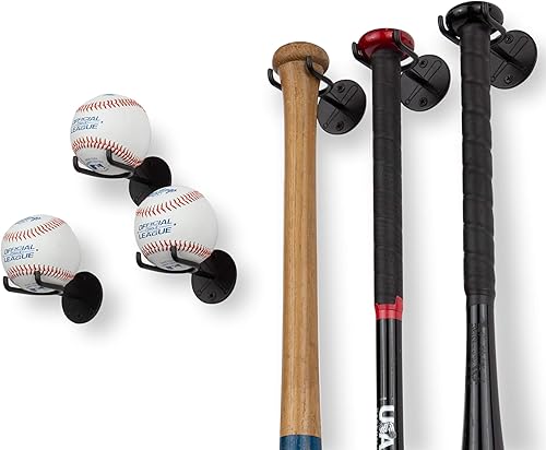 Miniatura 4 de Wallniture Sporta Soporte de béisbol, soporte de exhibición para bate de béisbol, almacenamiento de pelotas para pared, juego de 4 soportes para
