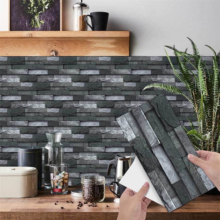 Adesivi per Piastrelle Grigio Antracite Impermeabili, autoadesivi per Pavimenti, Ideali per Cucina, pareti e Bagno. Confezione da 12 Pezzi (15x30 cm).
