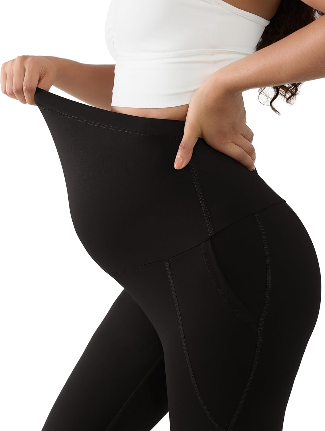 Maternity Flare Leggings with Pockets Buttery Soft Bootcut Pregnancy Bell Bottom Pants for Lounge Yoga Work - Image 4