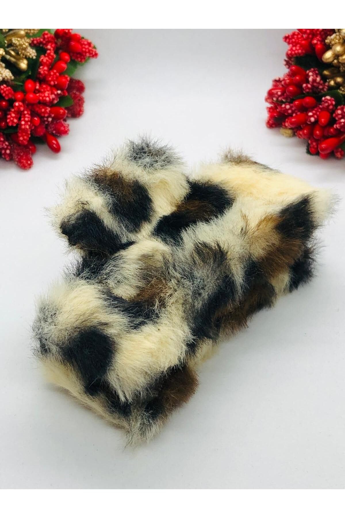 Leopar Tüylü Peluş Mandal Toka Kıskaçlı Saç Tokası (1 Adet) Kahverengi 1 Tek Ebat
