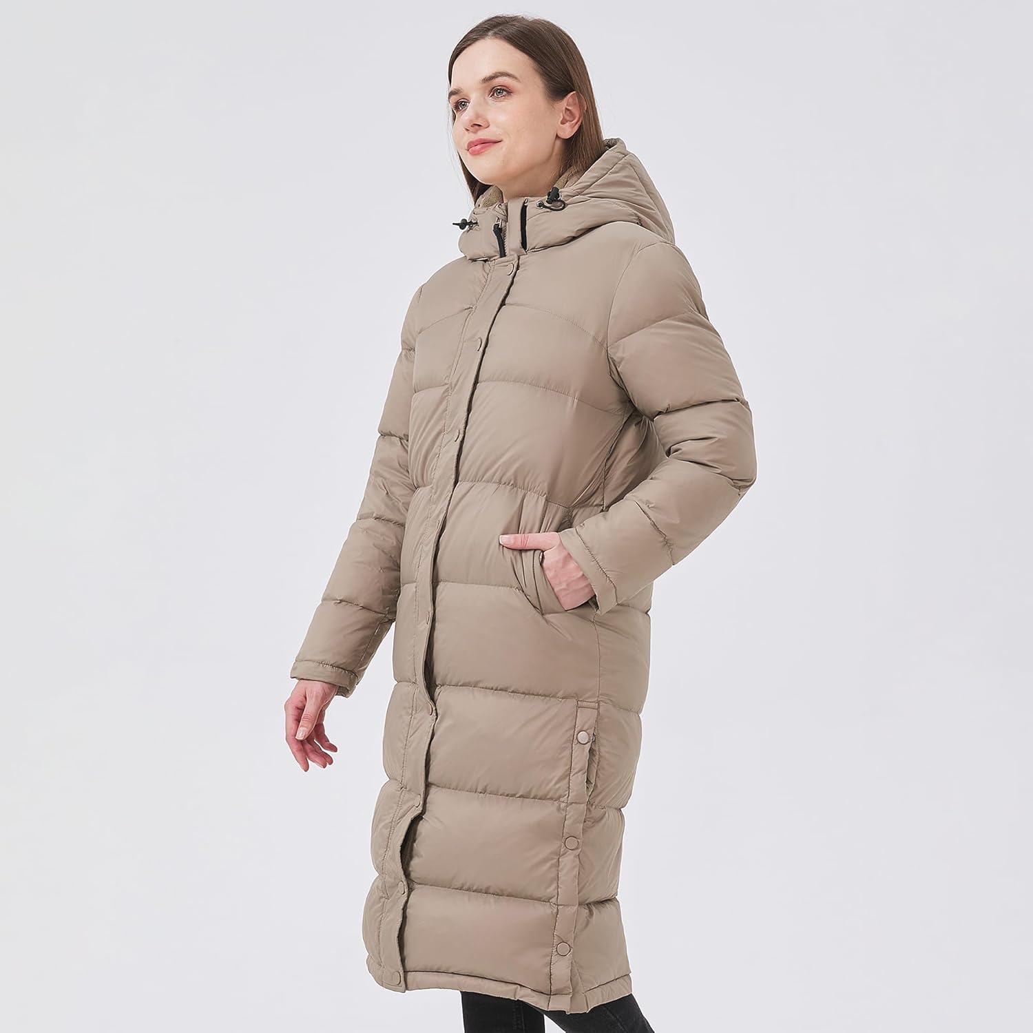 Women's Long Goose Down Coat with Heat-Retaining Lining Thickened Winter Warm Hooded Puffer Jacket with Hem Slit - Image 2