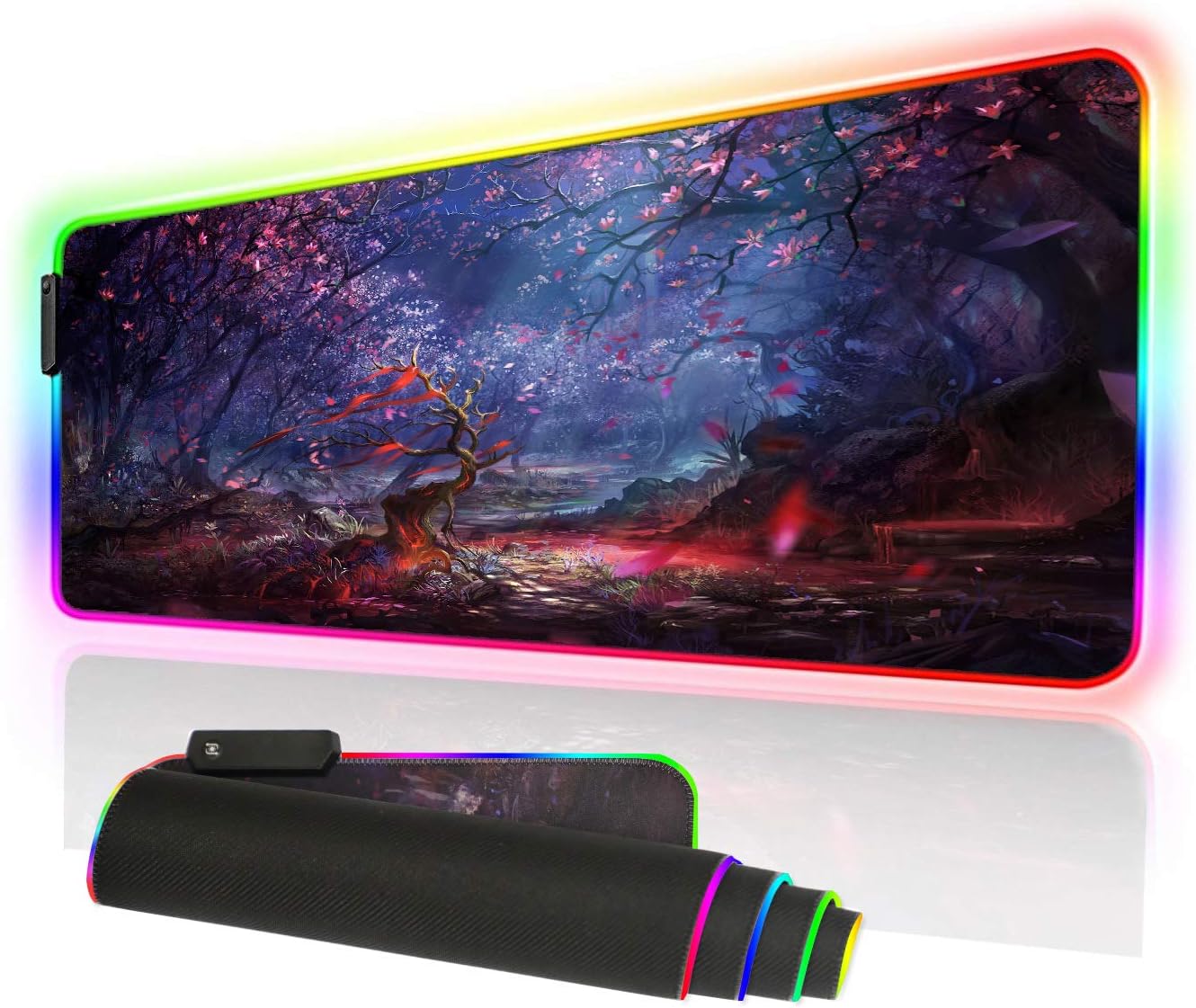 RGB Gaming Mouse Pad Large, Oversized 10 Lighting Mode Thick Glowing LED Extended Mousepad ，Non-Slip Rubber Base Computer Keyboard Pad Mat (80x30 RGBsenlin)