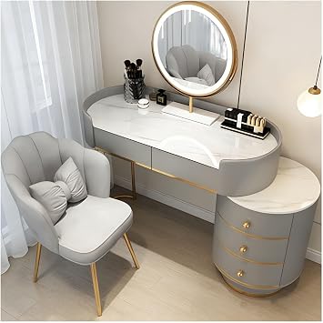 Dressing Table with LED Mirror & 5 Drawers, Vanity Desk Set with Stool