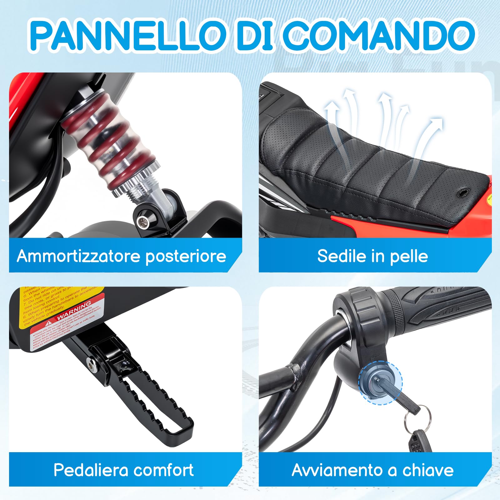 LALAHO Moto elettrica per bambini 24V 7Ah con Motore Senza Spazzole 250W, Max 22,5 km/h, Autonomia 19 KM, Pneumatico gonfiabile da 12 pollici (Rosso)