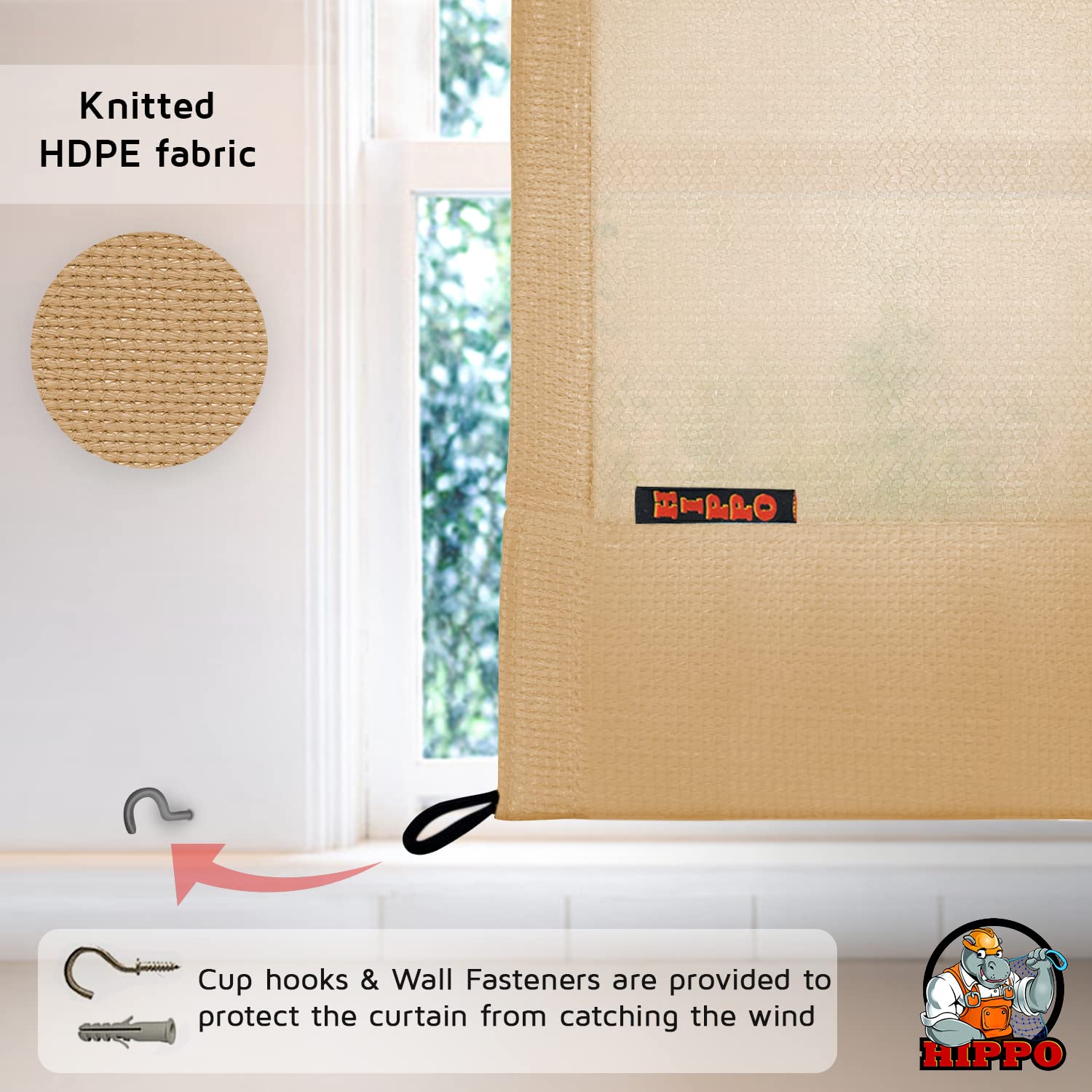 HIPPO Outdoor Balcony Sun, UV & Dust Protection Curtain HDPE Light Filtering 150 GSM Eyelet/Grommet Curtains for Home, Garden, Patio, Varanda, Hotel (Beige, 4.5FTX7.5FT, 2 PC) 3