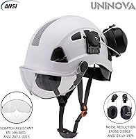 Vista 4 de UNINOVA Casco de protección para los oídos y visera ANSI Z89.1 con ventilación ABS forestal, arborista, árbol, construcción, construcción