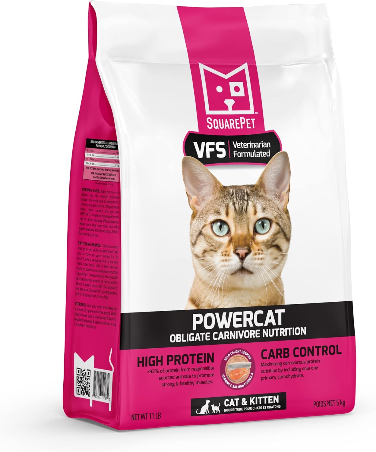 SquarePet - VFS® Powercat™ Herring & Salmon Feline, High Meat, Ultra Low Carbohydrate Diet (11lbs)