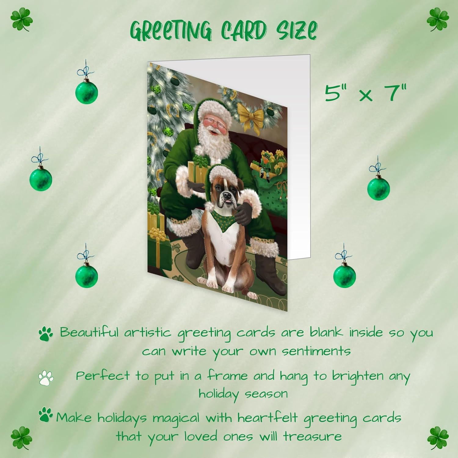 Doggie of the Day Christmas Irish Santa with Gift and Boxer Dog Note Cards - Adorable Pets Invitation Cards with Envelopes - Pet Artwork Christmas Note Cards GCD75803 (10 Greeting Cards)