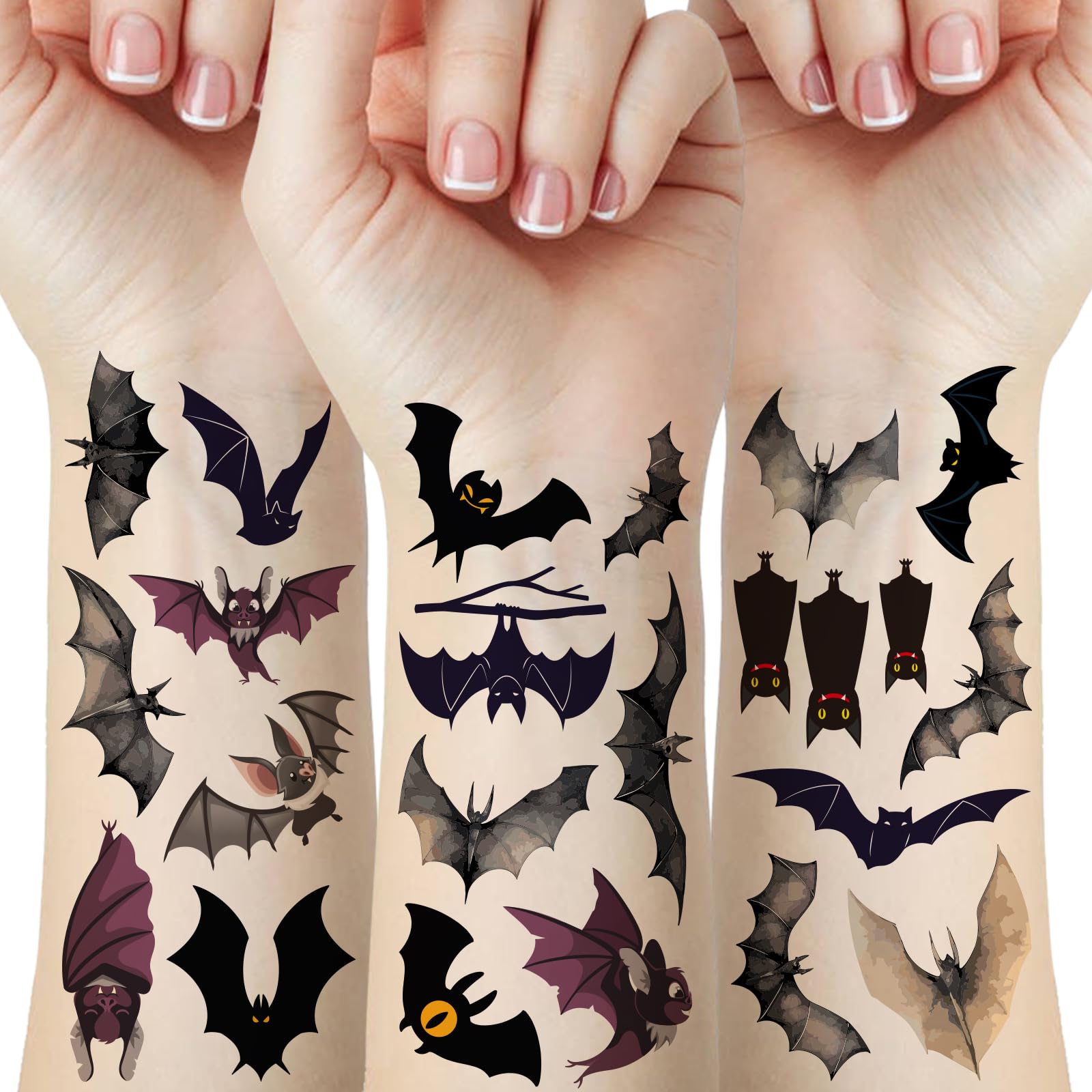 Bat Temporary Tattoos, 60 Pcs Halloween Tattoos for Halloween Costume Makeup, Birthday Party Supplies Decorations Favors and Prizes, Gifts for Boys
