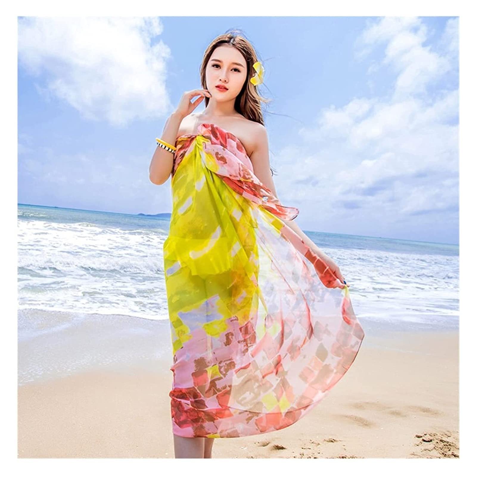 Kobiety Panie Stylowy Lekki Kwadratowy Wzór 190 cm X 150 cm Jedwab Czuć Pareo Sarong Wrap Kostiumy Kąpielowe Okładka Miękka