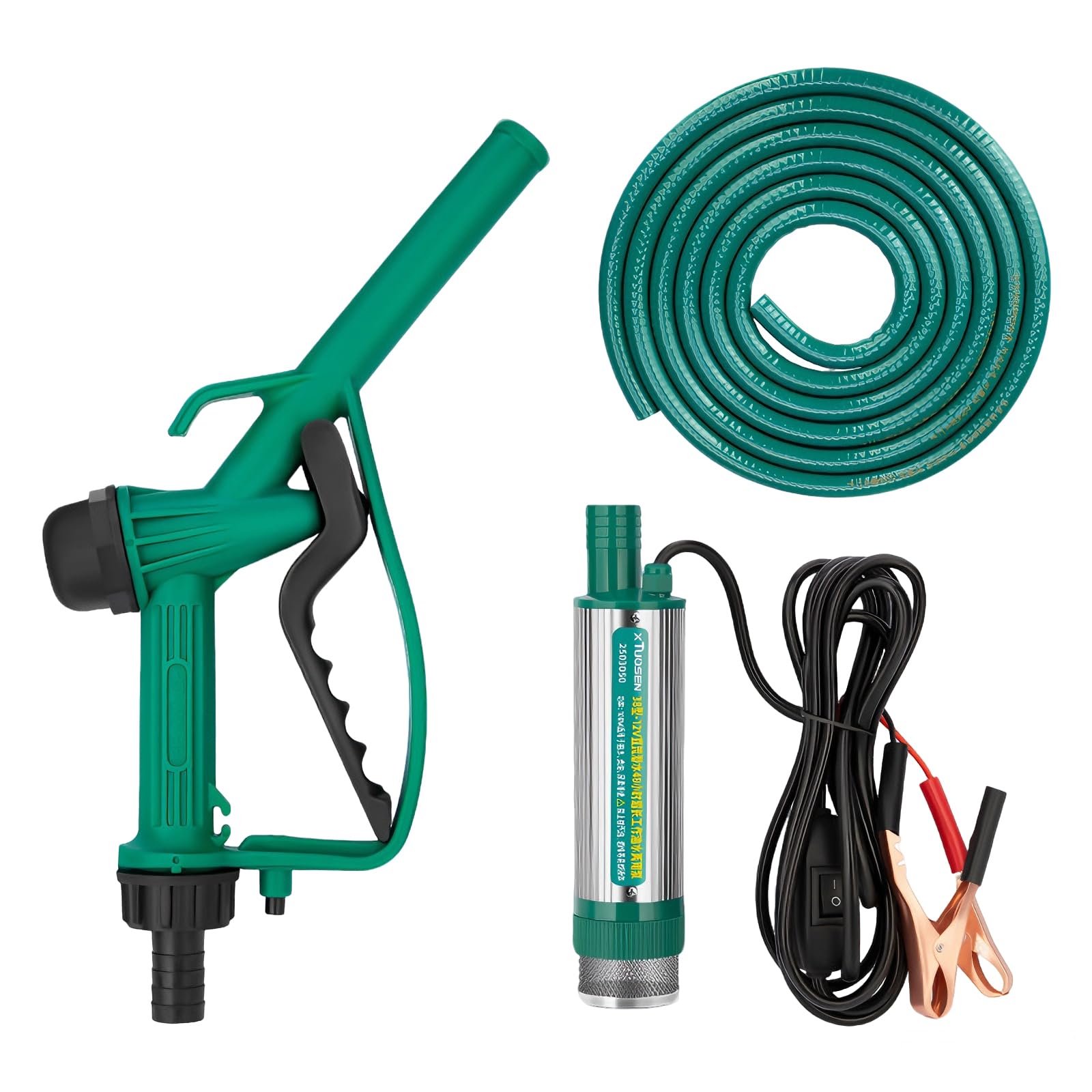 Pompa di travaso Diesel 12V, con Tubo da 5 m, Portata 30 LPM, Pompa per Olio e Acqua, Pompa Carburante con Filtro di precisione Anti-intasamento, per Il trasferimento di Diesel, Cherosene e Acqua