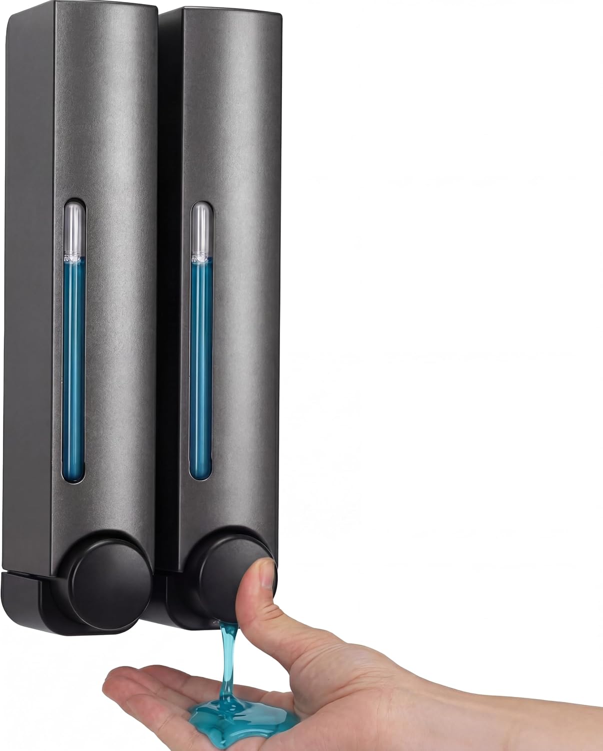 Shampoo and Conditioner Dispenser for Shower – Dual 380ml Wall Mounted Soap Dispenser with 2 Pumps, Self Adhesive No Drill Installation for Bathroom, Holds Shampoo & Body Wash or Liquid Soap (Gray)