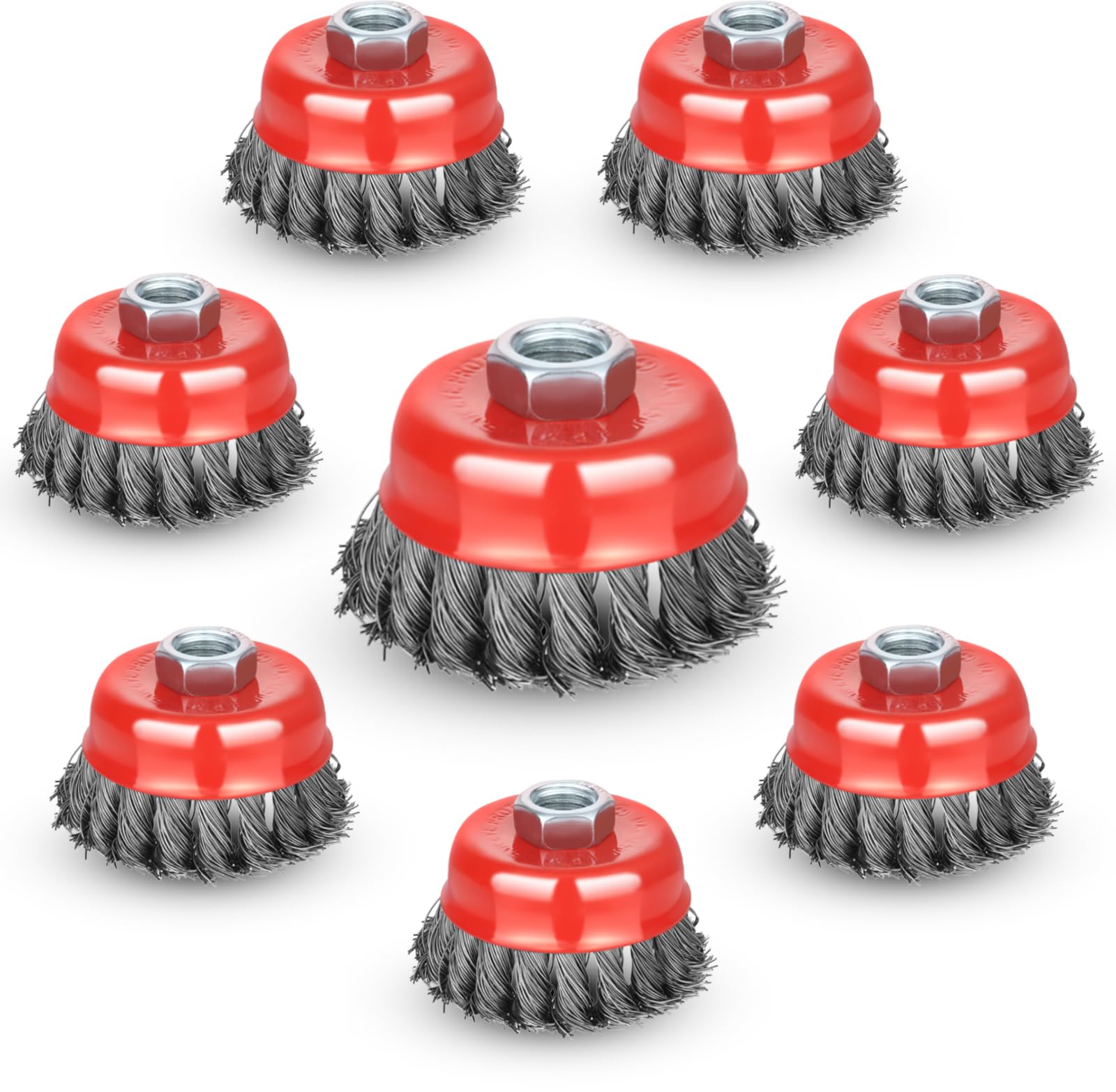 Wire Cup Brush for Angle Grinder, 8 Pack 3 inch Wire Cup Brush for Grinders, 5/8 Inch-11 Threaded Arbor, Twisted Knotted Wire Brush for Heavy Cleaning