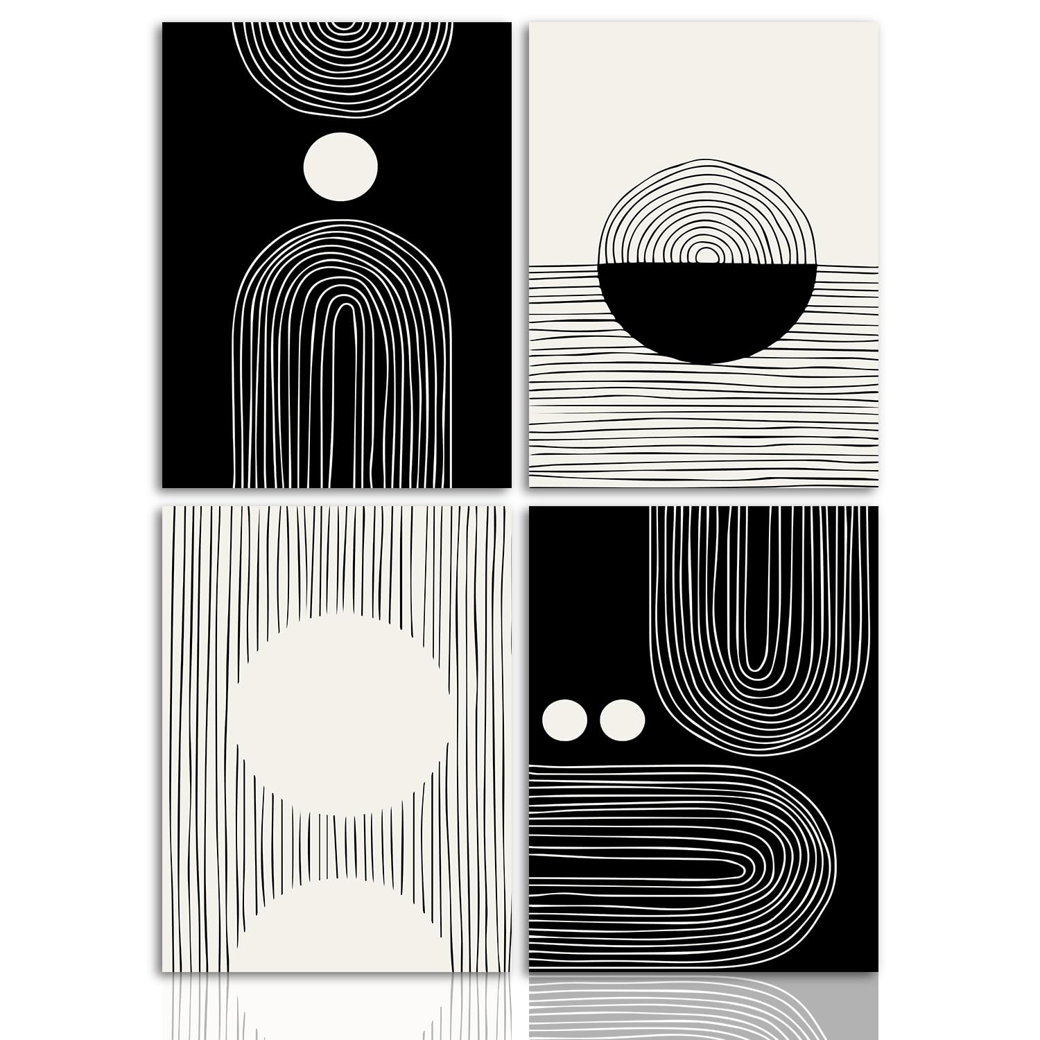 Posters Decorativos de Pared Abstracto Minimalista, Cuadros de Arte Lineal en Blanco y Negro, Cuadros Decoracion Geometricos Vintage para Salon Dormitorio Oficina 30x40 cm Sin Marco Set de 4