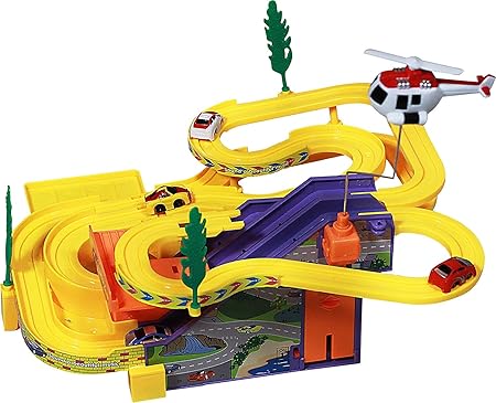 FunBlast Track Racer Racing Car Toy with Helicopter, Battery Operated (Multicolor)
