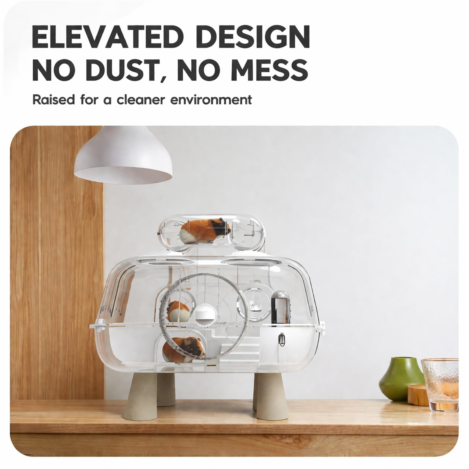 Villa de Lujo para Hamsters de Acrílico, Gran Jaula Interior para Hamsters y Pequeños Roedores, Casa de Dos Niveles Desmontable con Túneles Modulares