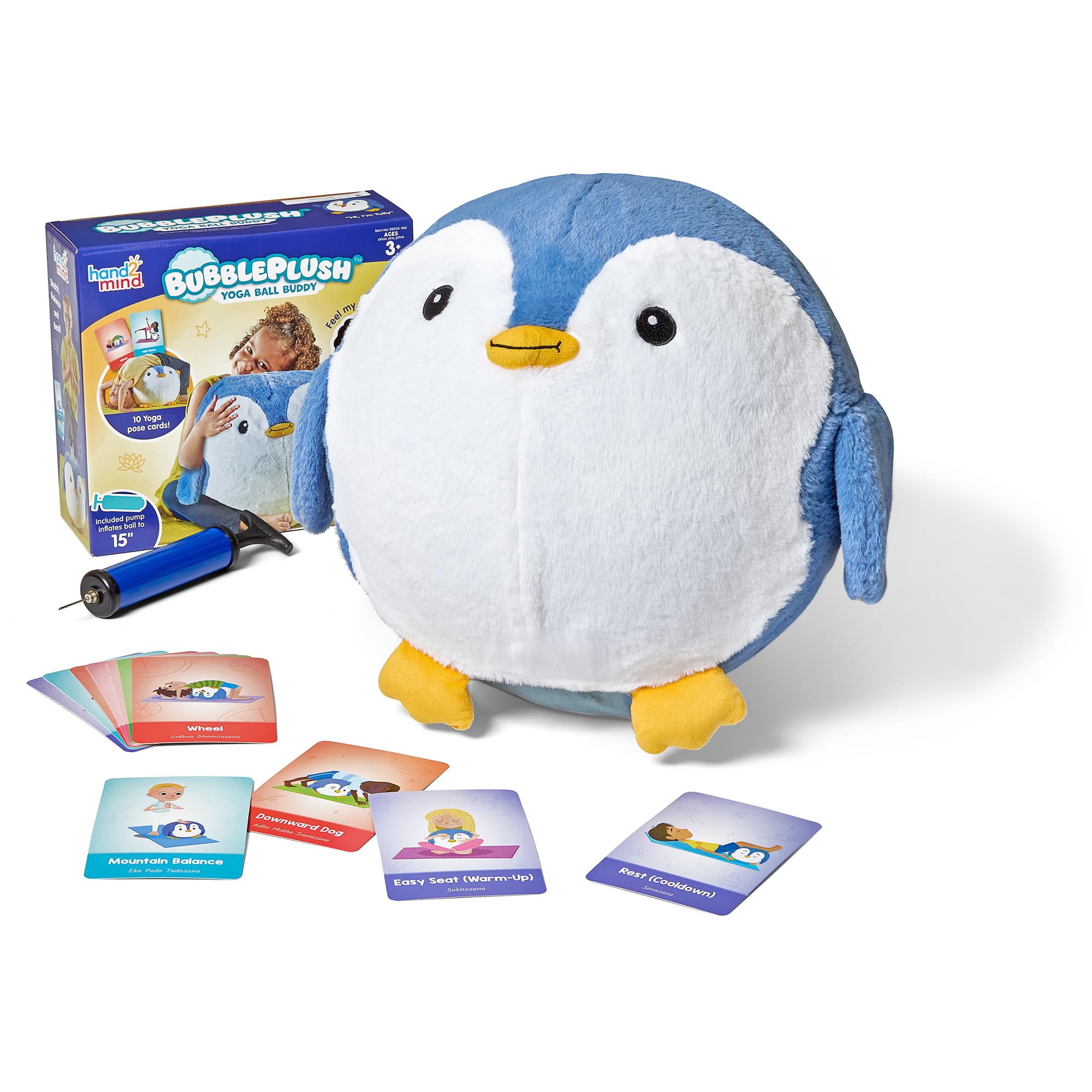 Learning Resources Yoga Ball Buddy con BubblePlush Pinguino, Palla Yoga per Bambini dai 3 Anni, Gioco Yoga per Equilibrio e Movimento, con 12 Carte Yoga e Pompa Inclusa