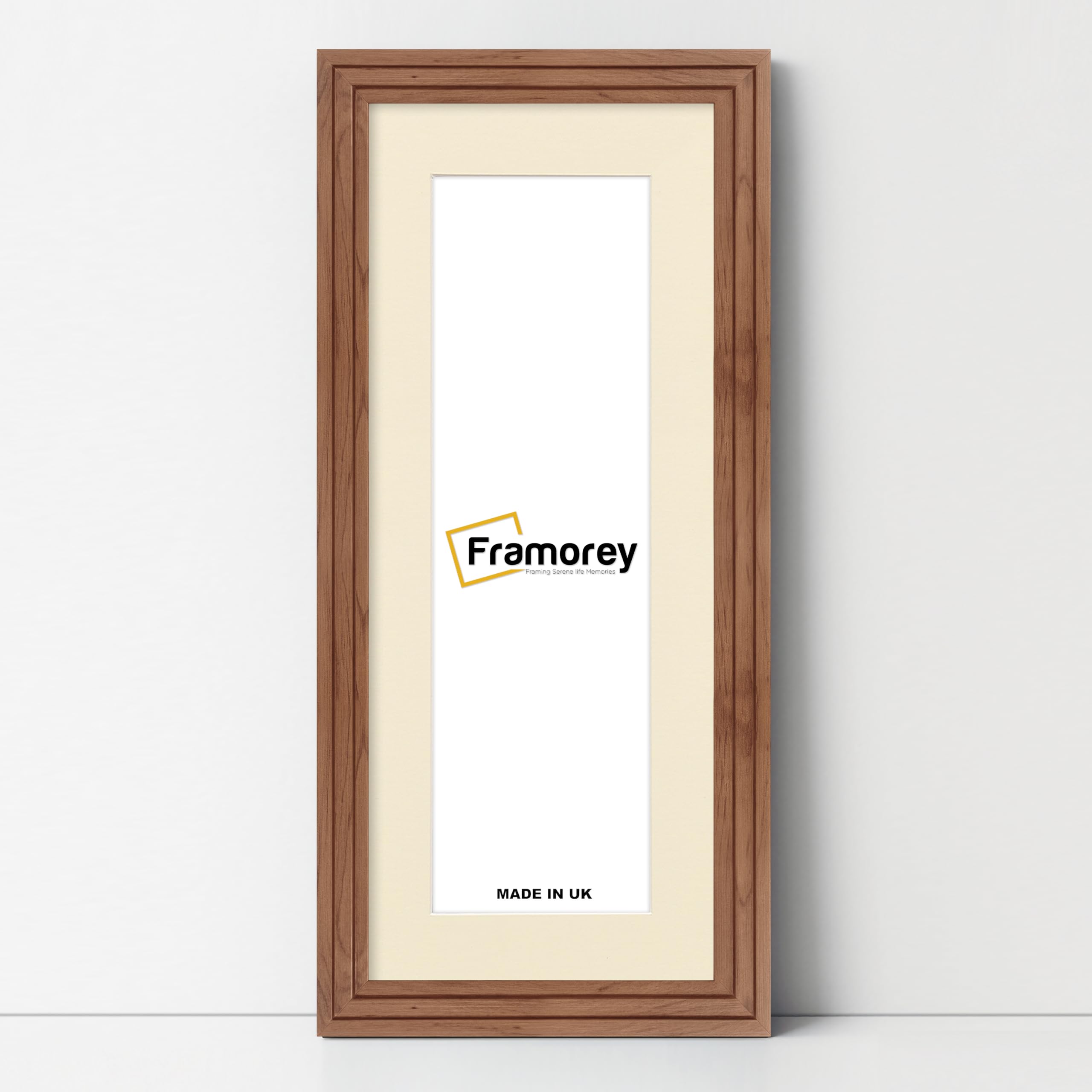 Framorey Framing Serene Life Memories Walnut With Ivory Mount Framorey Panorama Step Style Wooden Effect Picture Frame, 28X12" Size Walnut Photo Frame With 24X8" Size Ivory Mount, Photo Print Frames, Wall Hanging Poster Frame, Best Photo Frames For Living Room