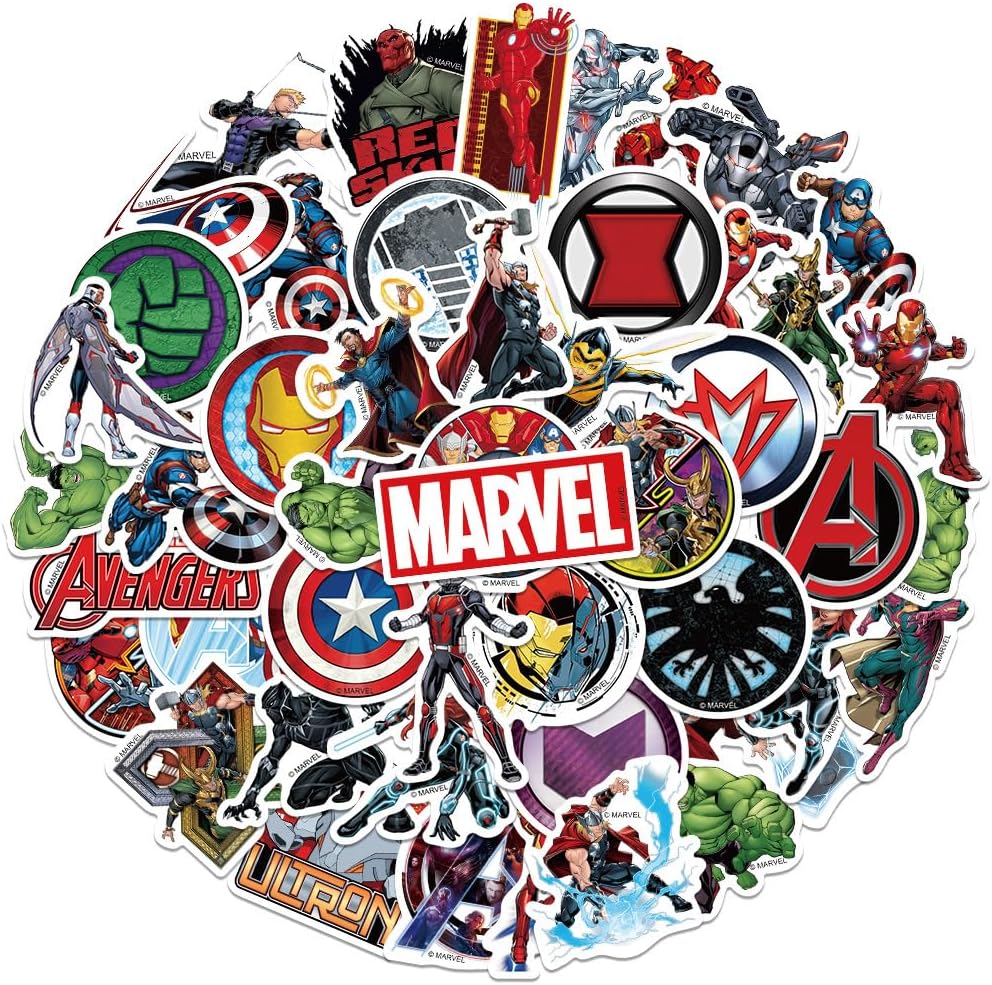 Avengers Stickers 50 Pcs Marvel Superheroes for Skateboard Guitar Travel Case Graffiti Sticker Door Luggage Car Bike Bicycle Waterproof (Avengers 50-M)