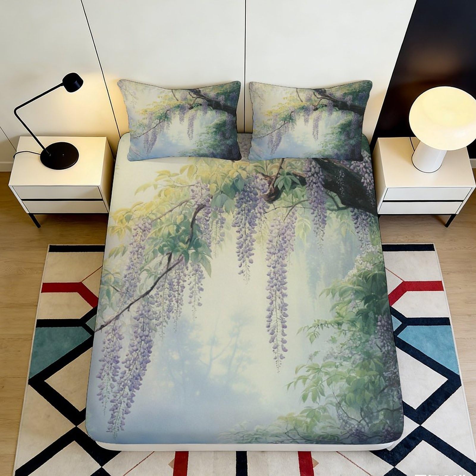 Pnayamiorkfel Style-7 3D Printed Wisteria Blossom Fitted Sheet Microfiber Soft Breathable Nature Branch Mattress Cover Bedroom Decor 90X200x25cm