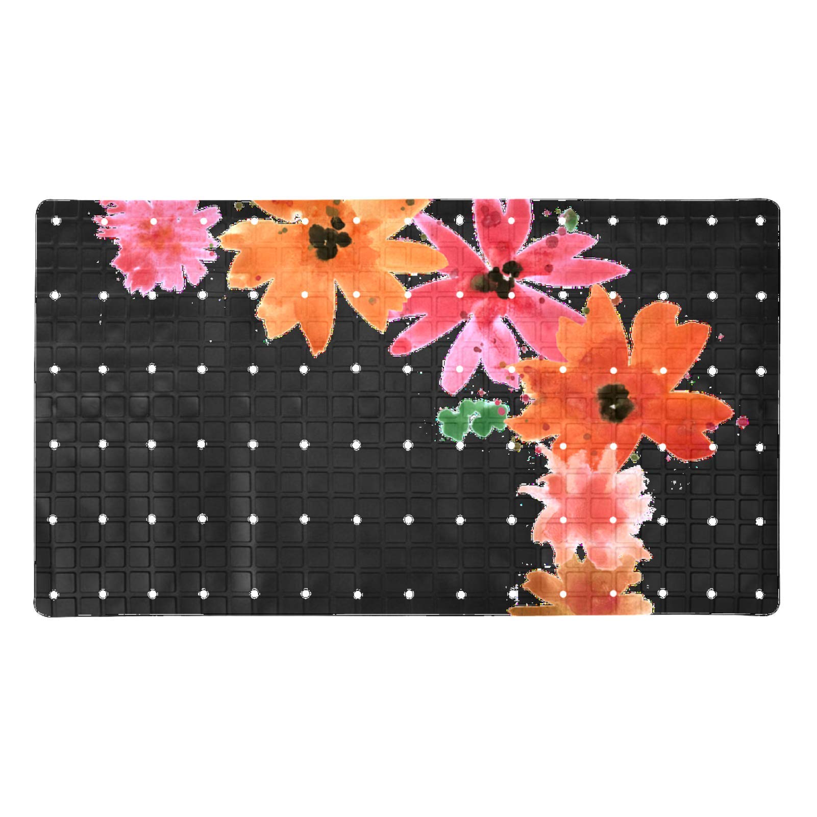 Tapis de bain antidérapant floral à ventouse antibactérien sans latex