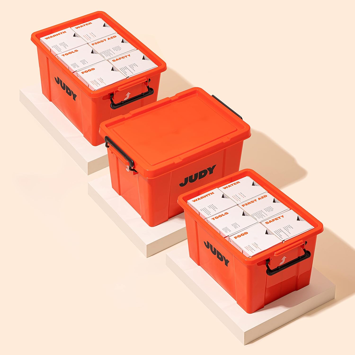 Disaster Emergency Kit - JUDY The Safe Emergency Bin | Supports Up to 4 People | At-Home Hub for Earthquakes, Hurricanes, Wildfires and More - - 