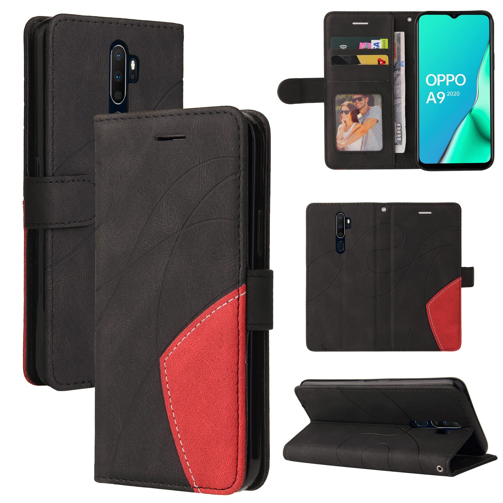 Saturcase - Custodia protettiva per Oppo A9 2020/A5 2020, in pelle PU