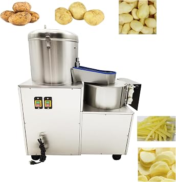 INTSUPERMAI Potato Washing and Peeling Machine 2-in-1 Potato Cleaning Peeler and Slicing Machine Potato Washing Peeling and Cutting Machine for Potato Taro Sweet Potato Stem Root Fruit and Vegetable