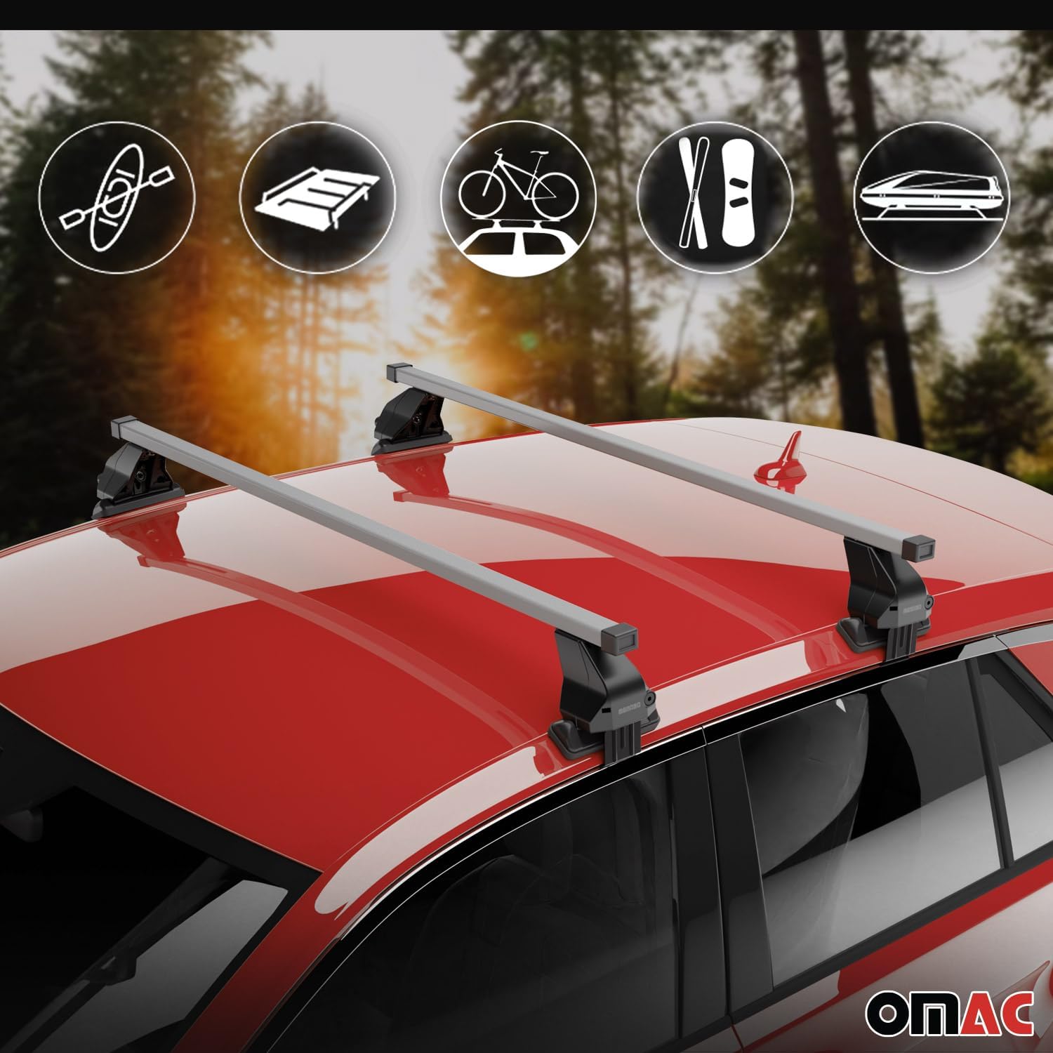 OMAC Roof Rack Cross Bars for Dodge Hornet 2023-2025 Lockable 110Lbs Steel Silver 2Pcs fits Cargo Carriers Kayak Canoe Bike Snowboard