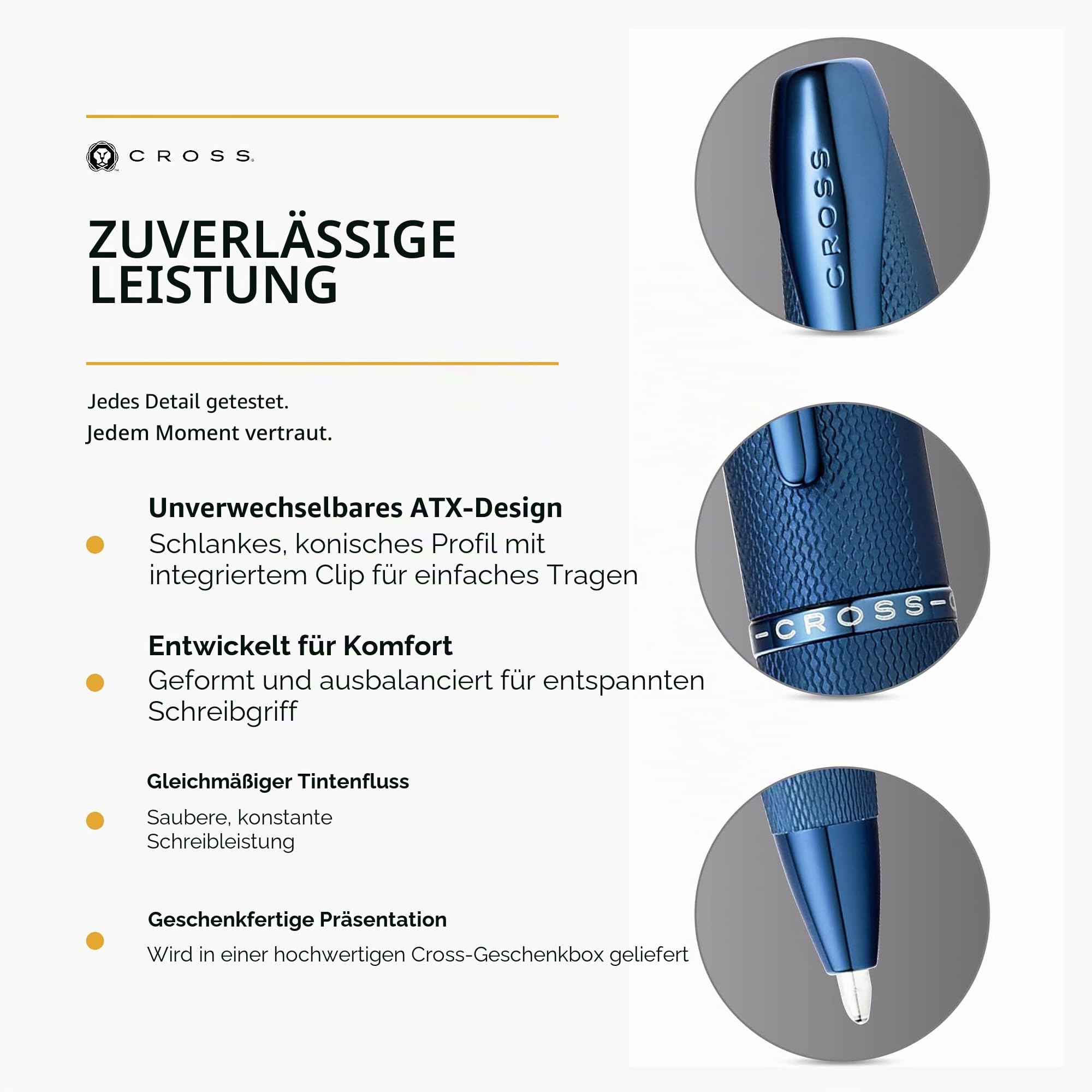 Cross ATX Kugelschreiber (Drehmechanik, gefrästes Diamantmuster, Strichstärke M, Schreibfarbe schwarz, inkl. Geschenkbox) dunkelblau gebürstet