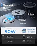 90W USB C Chargeur de voiture, [Super Mini Métaux] USB C Chargeur de voiture Adaptateur de charge rapide PD+QC3.0 Dual Port MRGLAS Type C Éclairage de cigarette pour voiture USB Chargeur compatible iPhone 17 16 15 Pro Max Air iPad Samsung