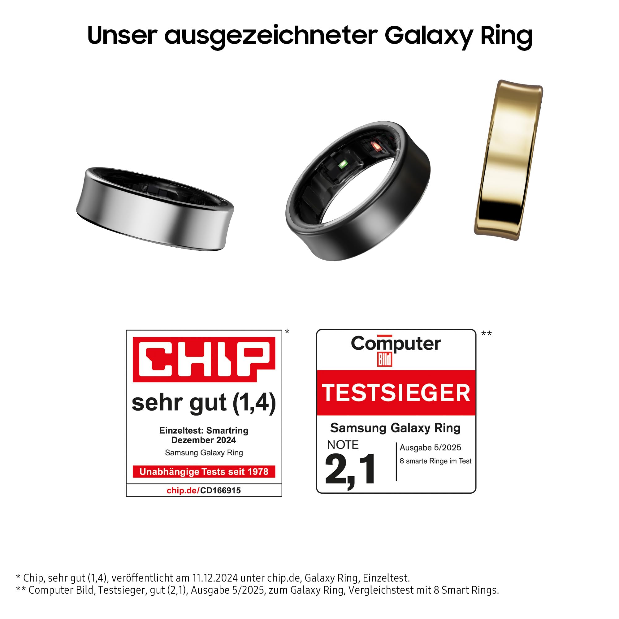 Samsung Galaxy Ring, Smart Ring mit Titan-Gehäuse, Samsung Health mit AI, Schlaftracker, Fitness Tracker, Größe 14 (US), Titanium Black