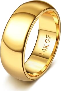 Gold Band for Women Men 14K Gold Filled Ring Thick Thin Pinky Thumb Ring Gold Wedding Band Ring Non Tarnish Plain Domed Comfort Fit Size 6 to 10