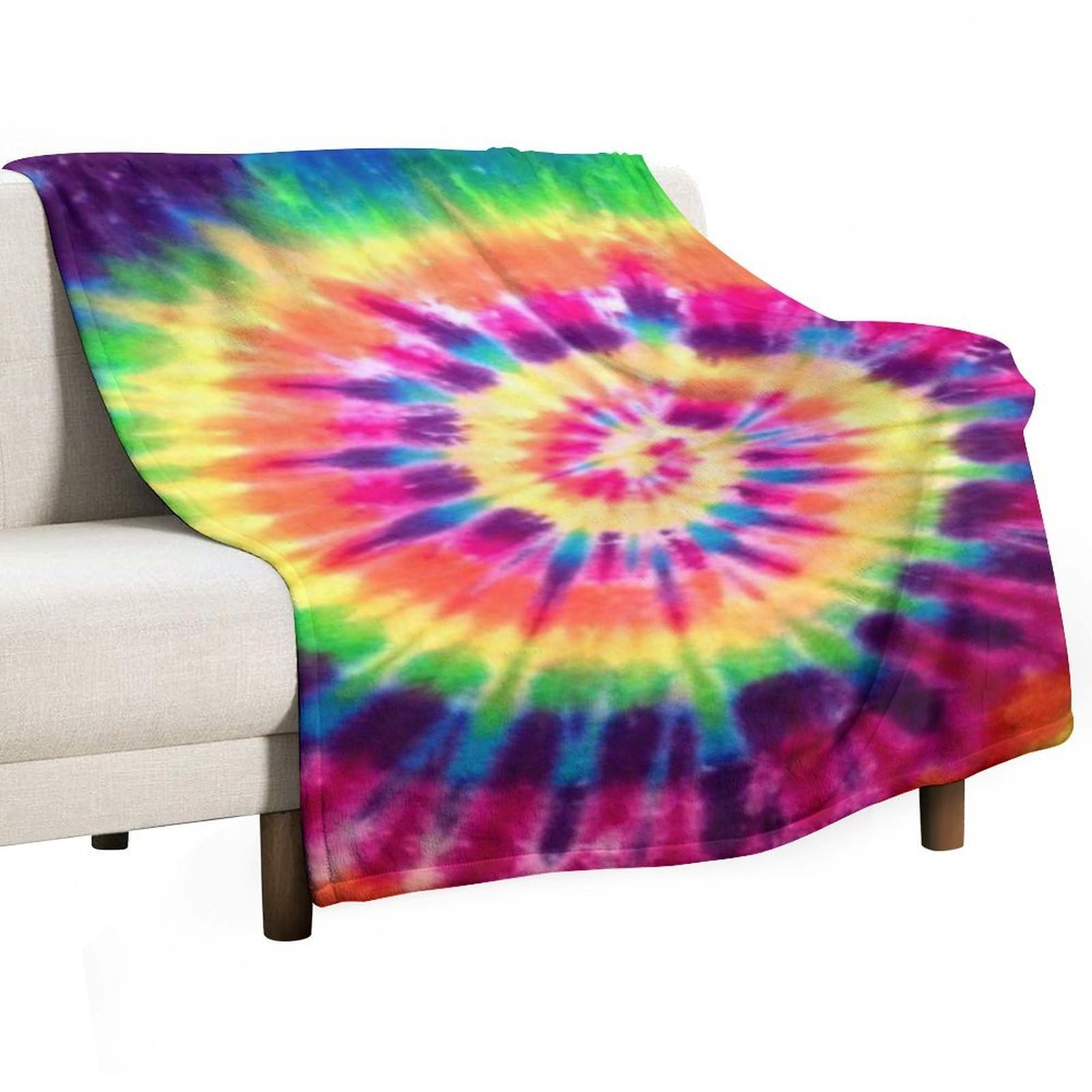 MHYRAC Flannel Blanket, Colorful Bright Tie-Dye Throw Blanket for Couch Sofa Bed Office, Soft And Comfortable Without Pilling