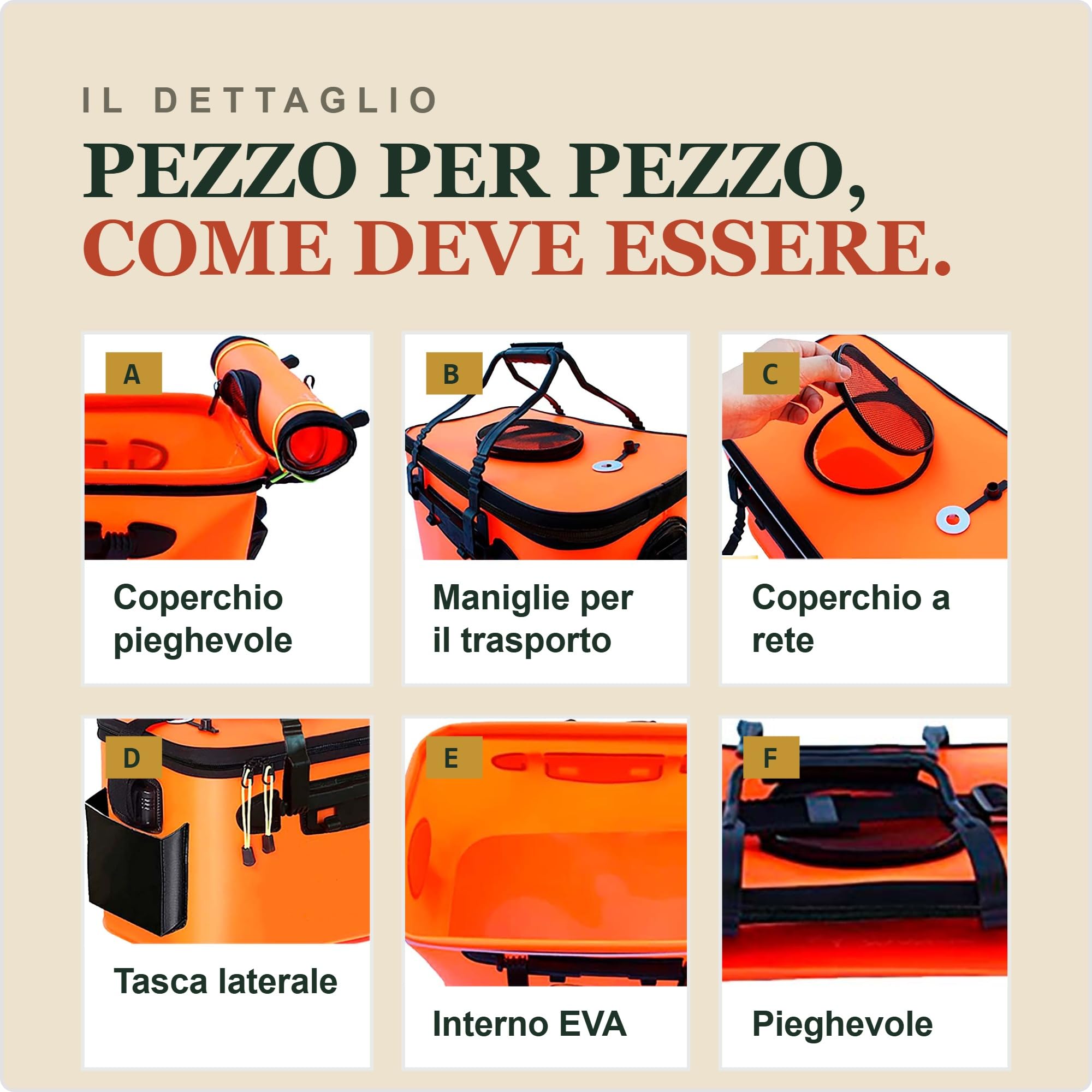 Secchio per Esca da Pesca, Diversi Formati e Colori, Articoli da Pesca Resistente, Mantieni Viva la Tua Esca più a Lungo, Secchio per Pescatori (30L, Arancione)