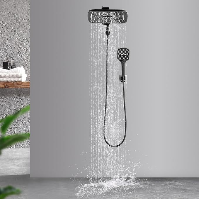 Regadera de Lluvia 12" con Mano Ducha, Negro Mate, AQUARONVIE miniatura 7