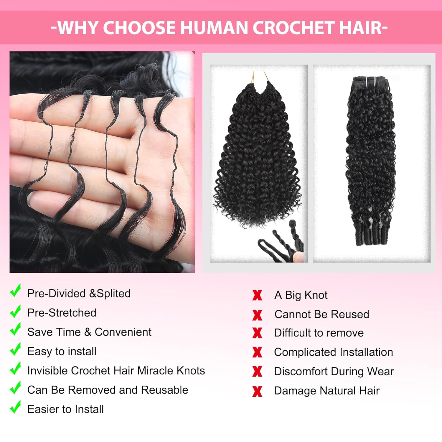 Burmese Curly Crochet Human Hair Bundles 16 Inch 60g 50 Strands Pre Separated Invisible Miracle Knots Feather Crochet Hair for Black Women Lightweight Reusable Feathered Crochet Human Hair Extensions