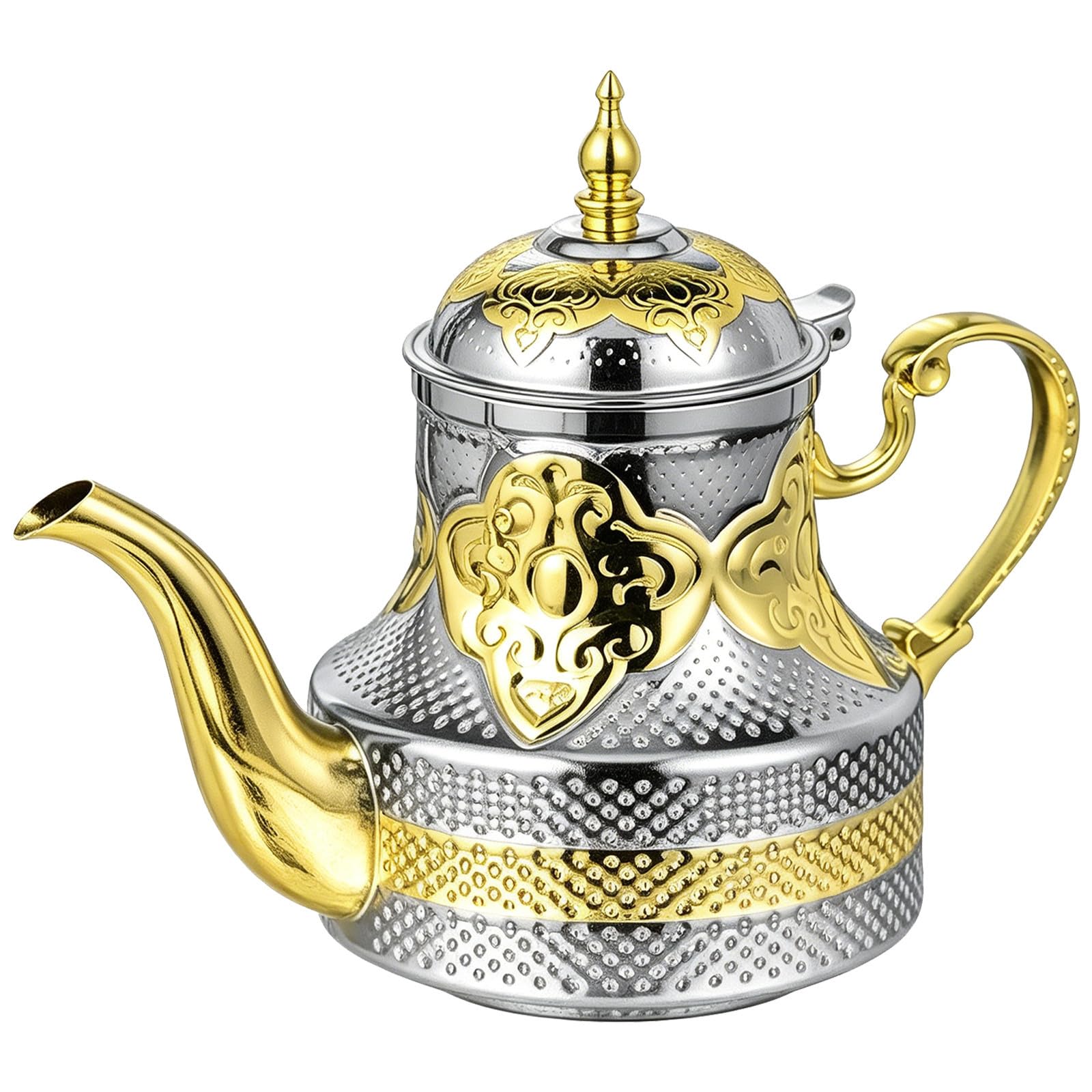 Holibanna Tetera Boquilla de Cuello de Cisne de Acero Inoxidable Marroquí 1200ml y Mango Ergonómico para Reuniones Familiares y Fiestas de Té