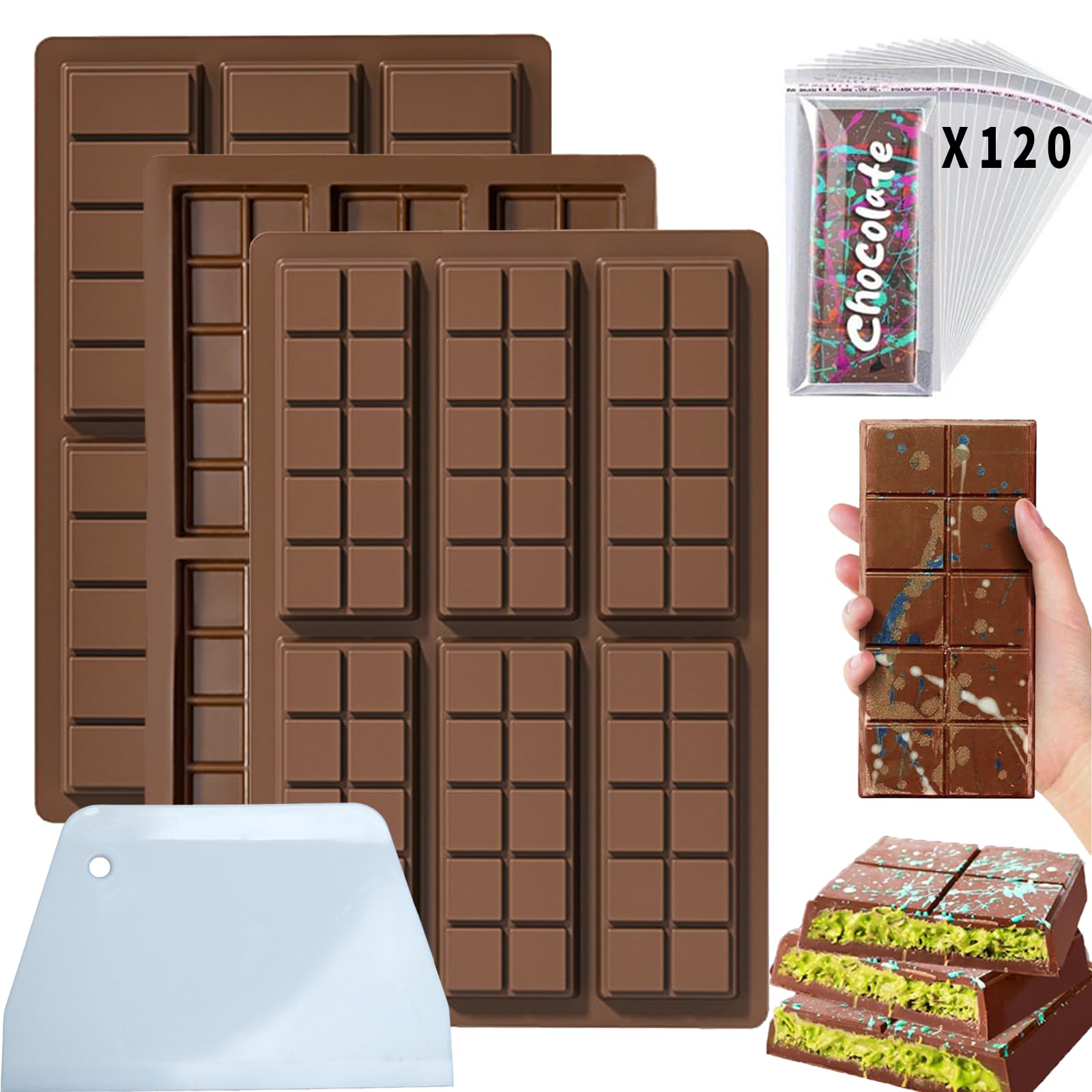 Lot De 3 Moules à Chocolat Dubai En Silicone - 6 Cavités, Antiadhésif - Pour Tablettes, Bonbons - Résistant à -30°C à 230°C