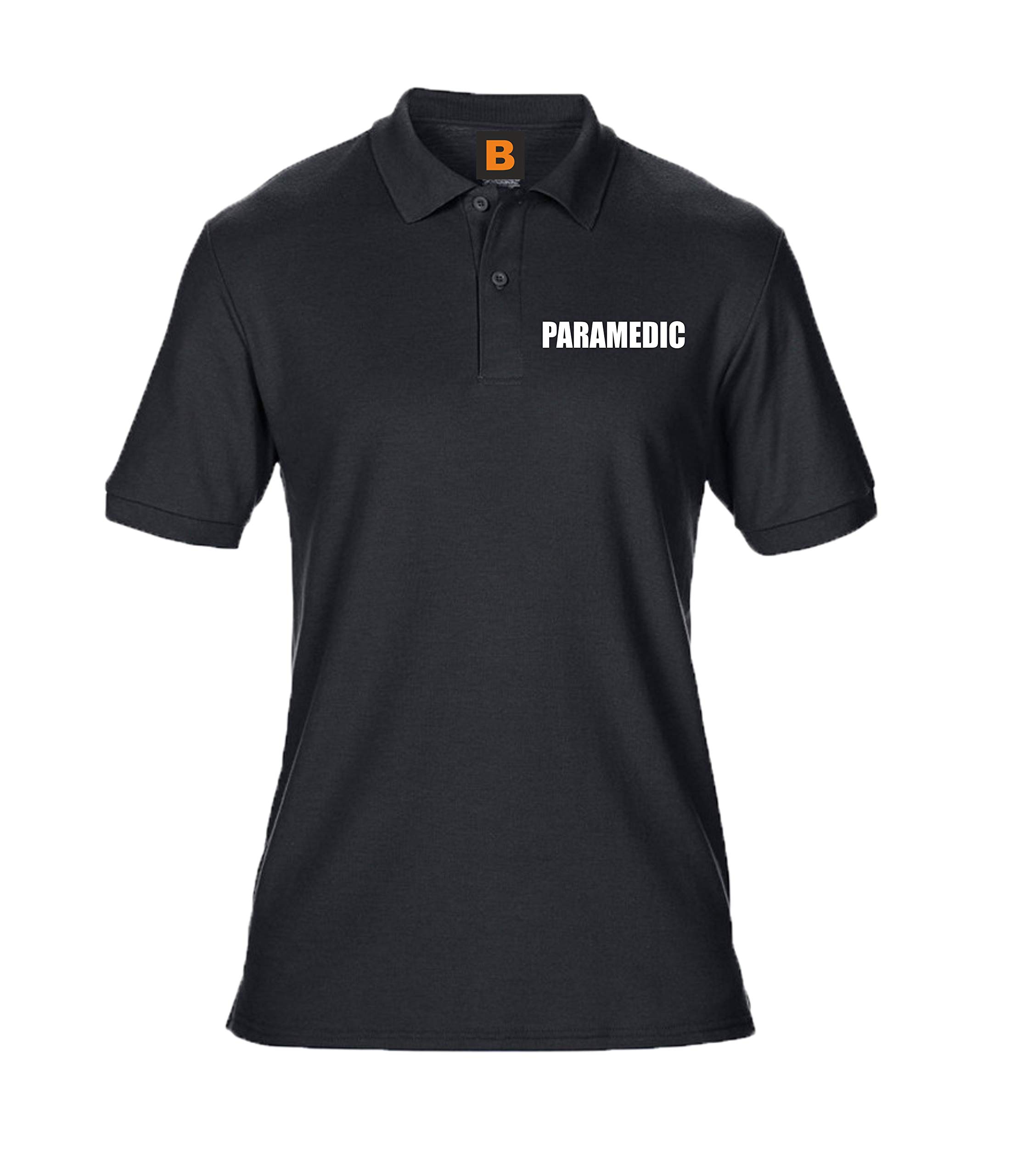 Brook Hi Vis Uk Unisex Black Paramedic Printed Polo Shirt, Medical Clothing Medium