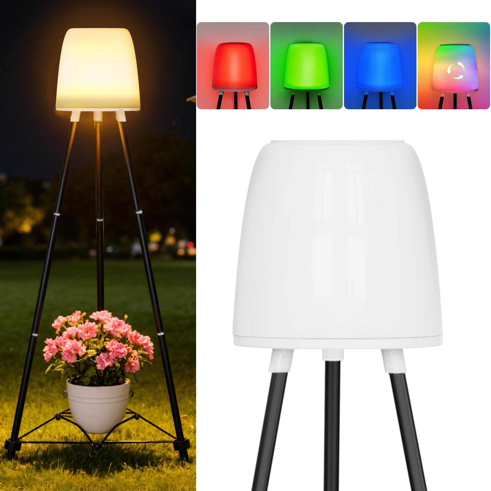 OUSFOT Lampara Solar Exterior Jardin con Soporte para Flores, RVB y Blanco Cálido, Resistente al Agua Lampara de Pie Exterior para una Iluminación Sostenible de Terraza, Jardin, Balcon, Piscina, Patio