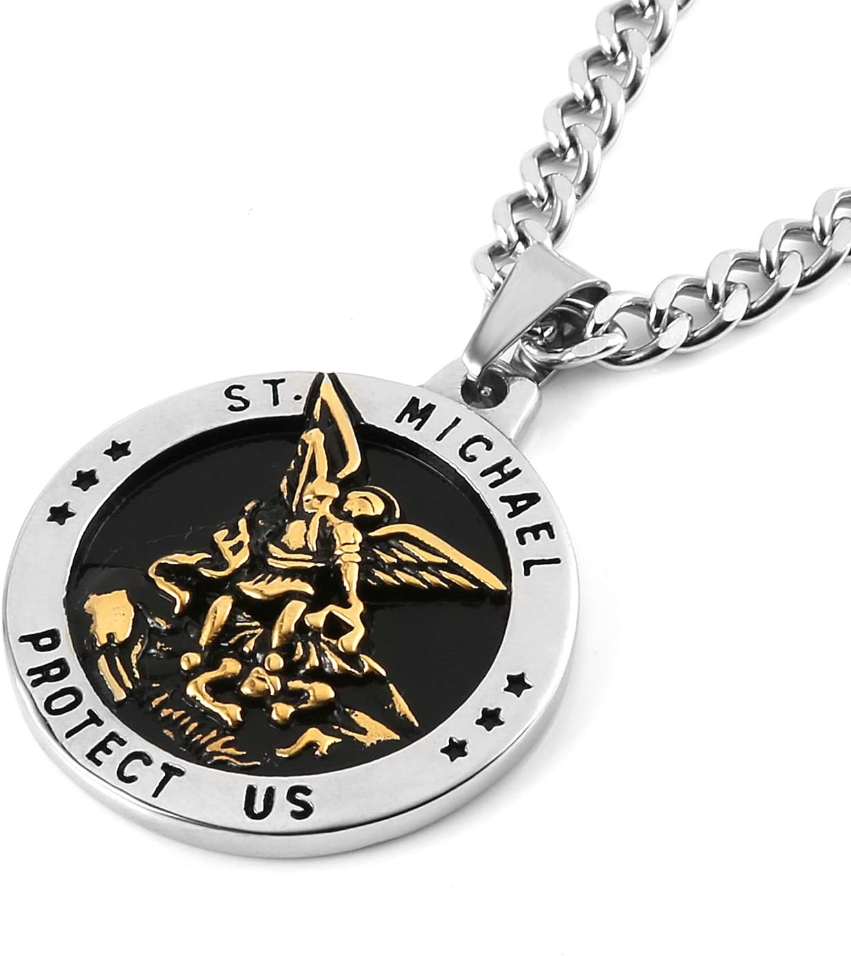 HZMAN St Michael The Archangel Catholic Medal Stainless Steel Amulet Pendant Necklace - Image 2