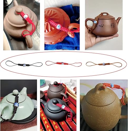 Miniatura 6 de Paquete de 6 teteras con tapa para colgar, cuerda de amarre tejida a mano que no se cae, cubierta superior, cordón para tetera de hierro fundido,