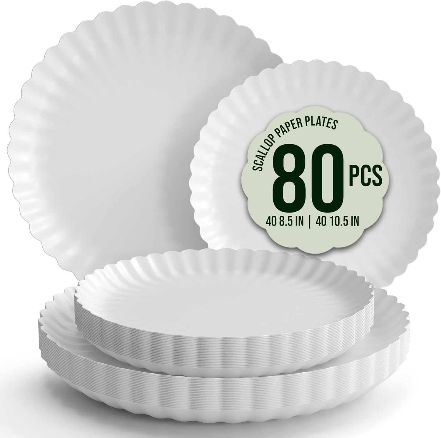 Trendables Floral Paper Plates 8.5 Inch & 10.5 Inch 80 Pcs Dinner Plate Set Fancy Disposable Plates for Party for 40 Guests 40 X 8 & 40 X 10 Large & Small Paper Plate Set for Parties Snow