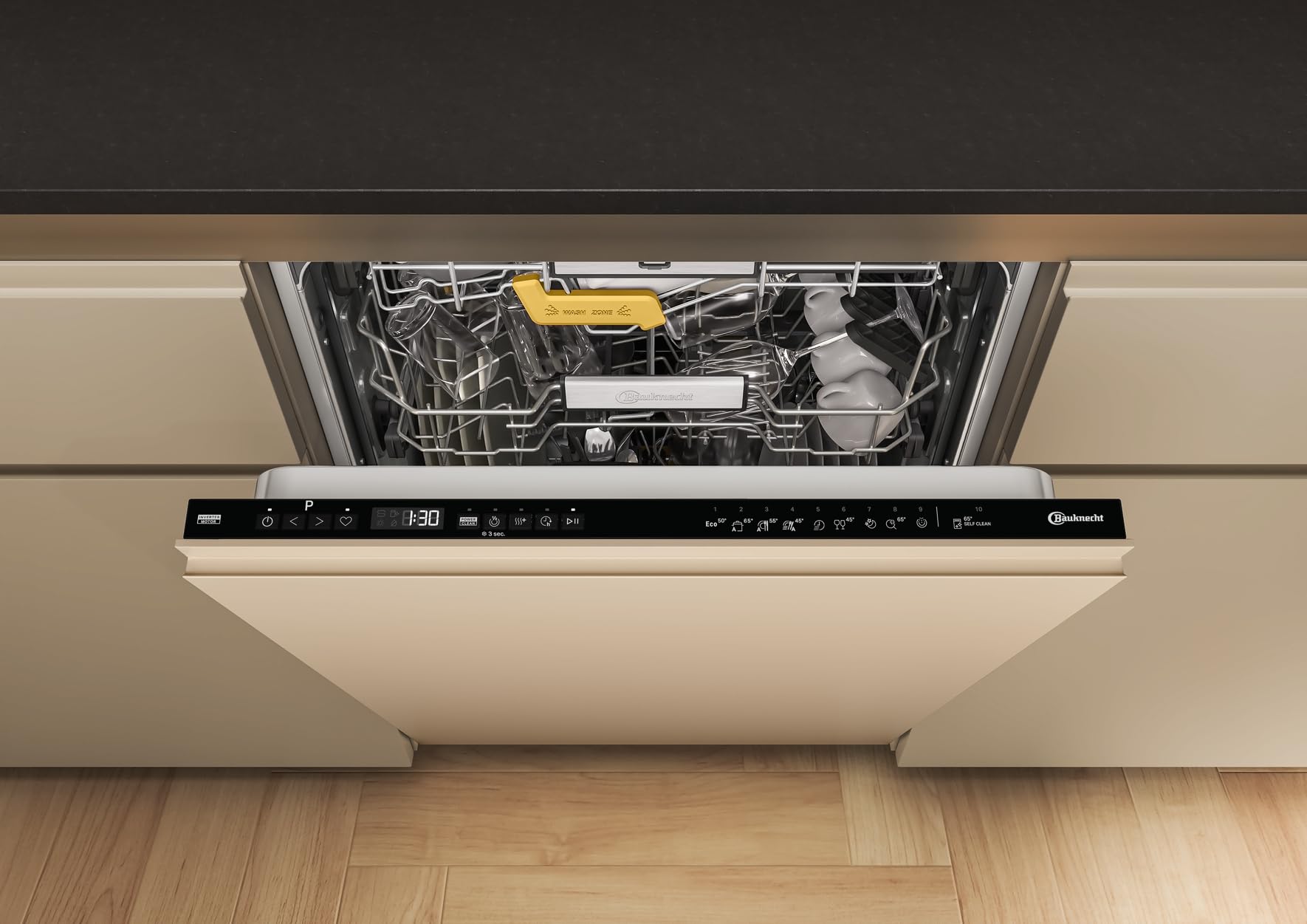 Bauknecht B8I HP42 LC vollintegrierter Einbau-Geschirrspüler 60 cm 14 Maßgedecke PowerClean Pro leise 42 dB Schwarz