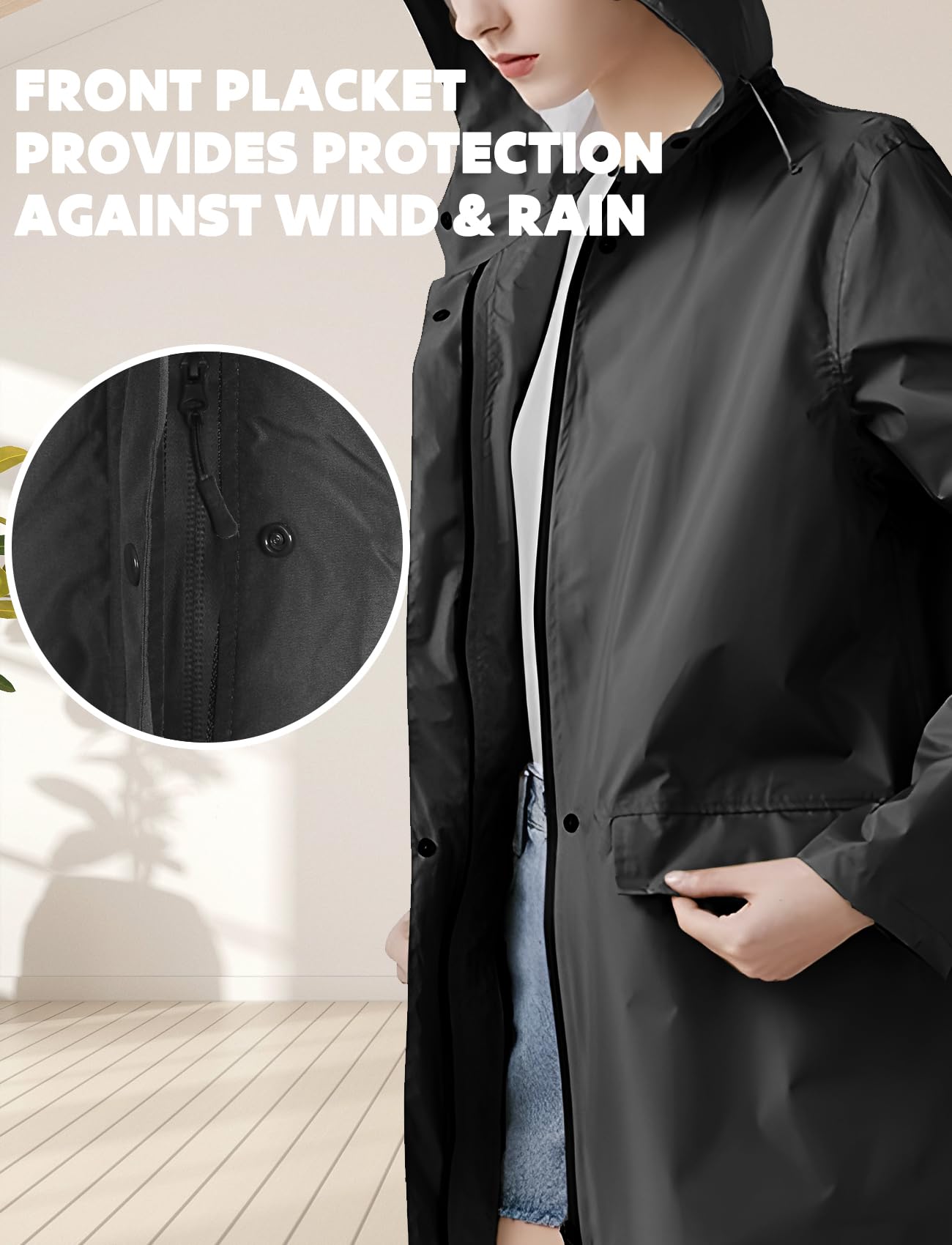 ANYOO Chubasquero Poncho de Lluvia con Capucha para Mujer, Impermeable Largo y Ligero para Aire Libre