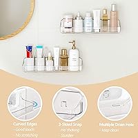 Vista 4 de UDD Estante adhesivo acrílico transparente para ducha, 2 organizadores de ducha de plástico con cinta autoadhesiva, estantes de ducha de montaje