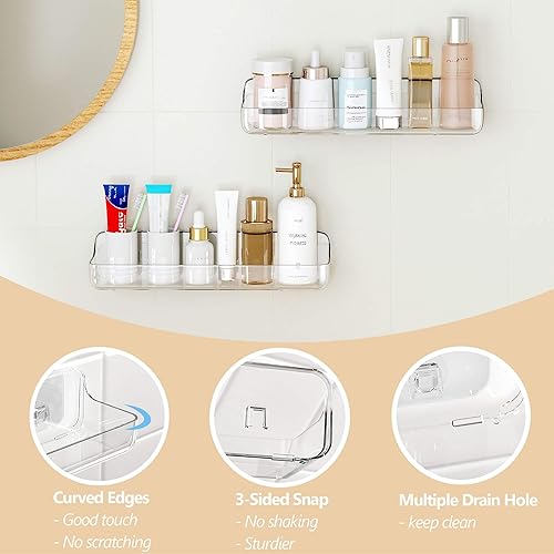 Miniatura 4 de UDD Estante adhesivo acrílico transparente para ducha, 2 organizadores de ducha de plástico con cinta autoadhesiva, estantes de ducha de montaje en