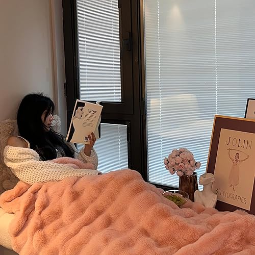 Miniatura 4 de Manta de pelo sintético de felpa de conejo, manta gruesa y cálida para todas las estaciones, manta peluda suave y mullida para sofá, cama, manta