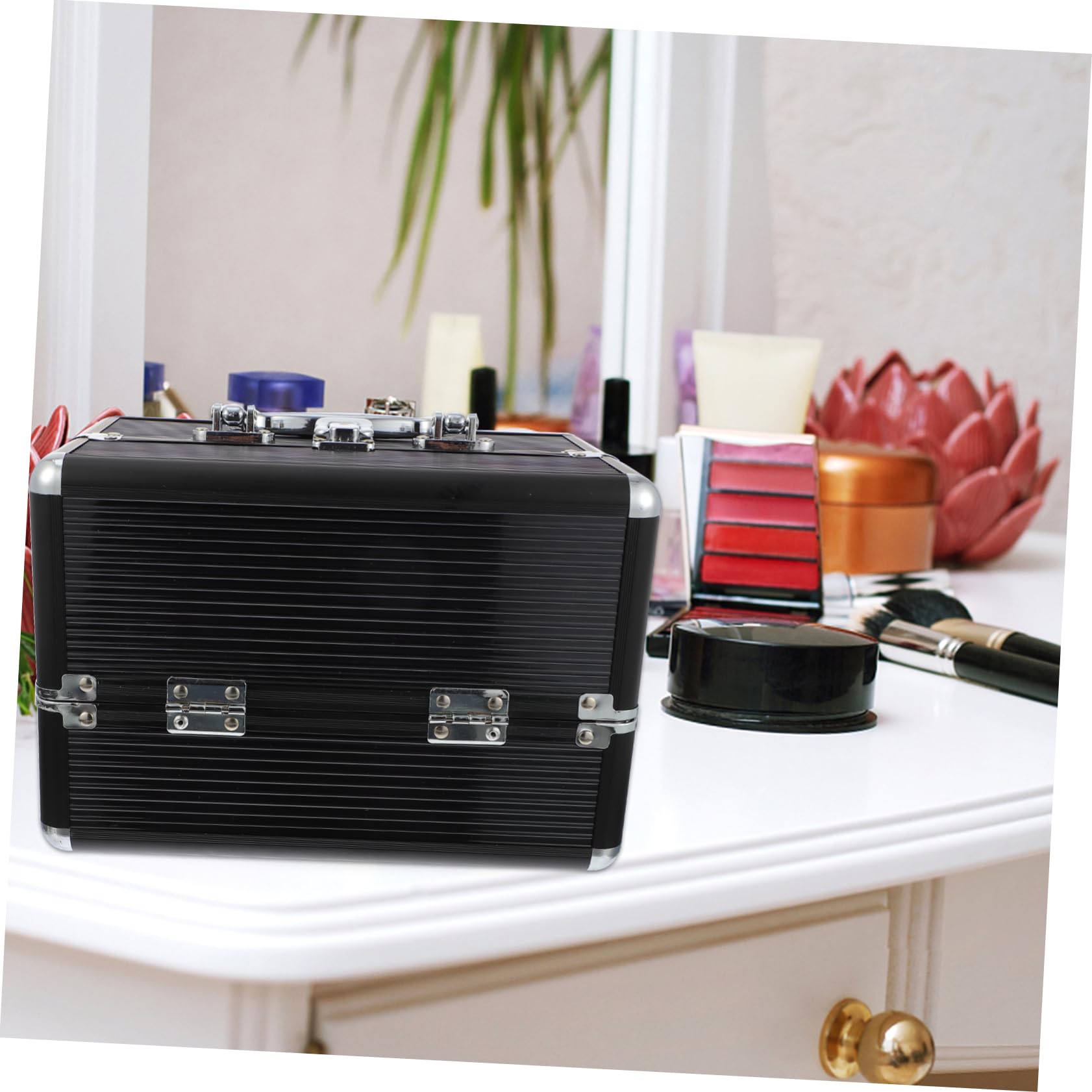 WOONEKY Caja de Almacenamiento de Cosméticos de Aleación de Aluminio Neceser Grande y Ligero para Uso Profesional en Fiestas y Viajes